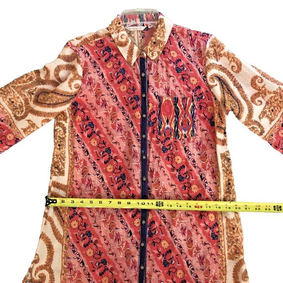 Soft Surrounding Brynn Tunic Blouse Womens Size S Silk Boho Indie Velvet Trim - Picture 11 of 16